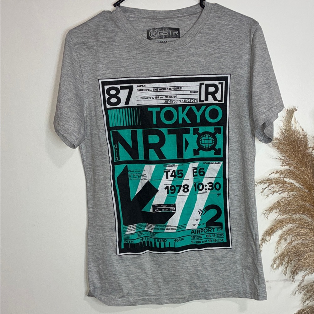 G-Star Grey Tee with Teal & Black Tokyo NRT Graphic